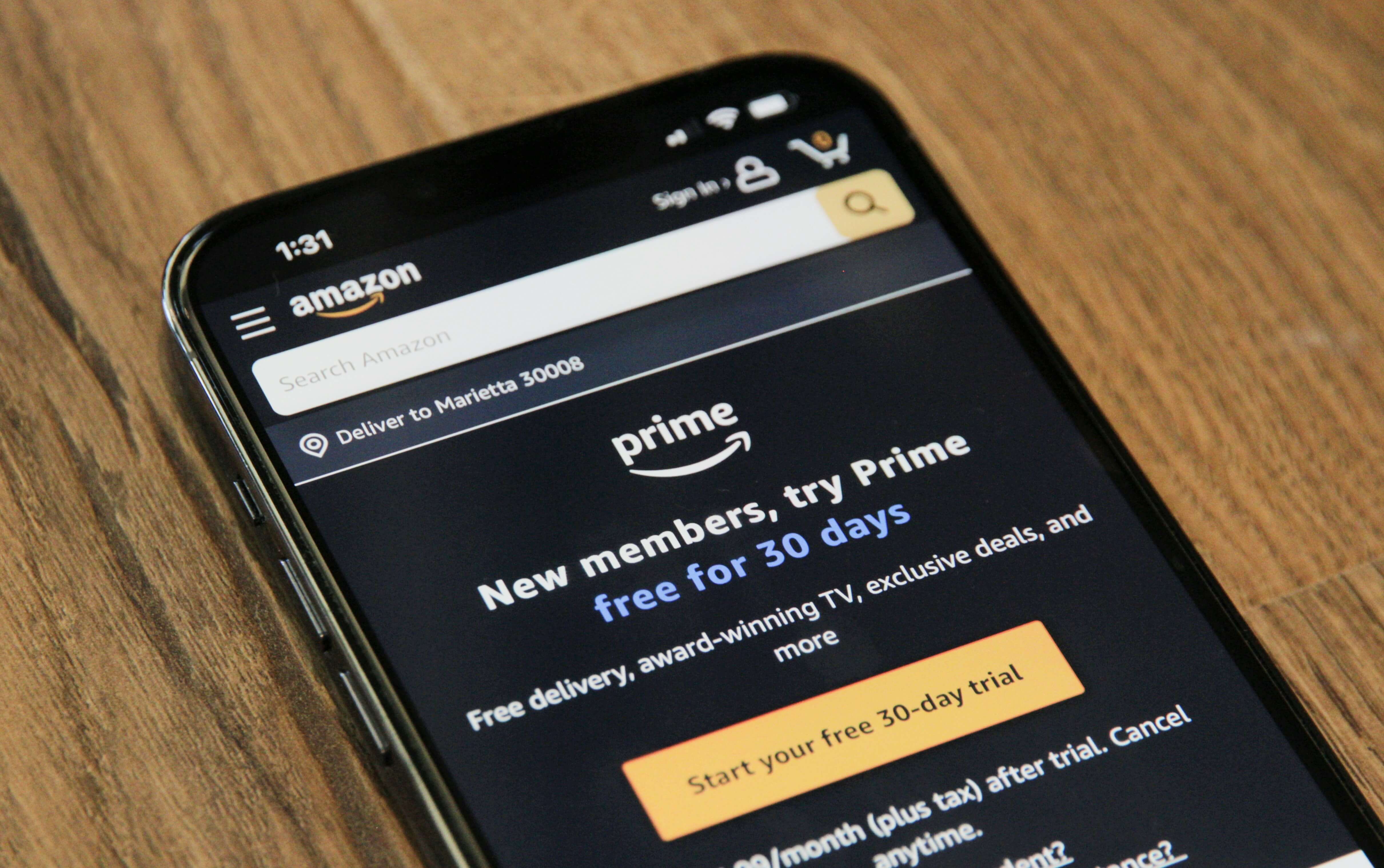 Smartphone displaying the Amazon Prime sign up page